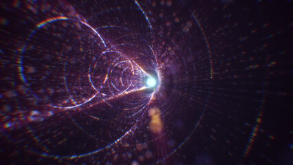 3D rendering of an abstract digital tunnel in cyberspace made of particles