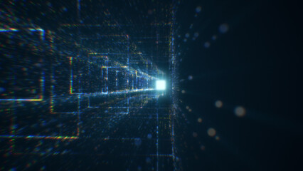 Fototapeta premium 3D rendering of an abstract digital tunnel in cyberspace made of particles