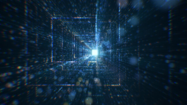 3D rendering of an abstract digital tunnel in cyberspace made of particles © Vitaly