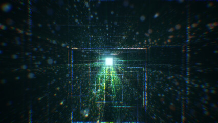 Obraz premium 3D rendering of an abstract digital tunnel in cyberspace made of particles