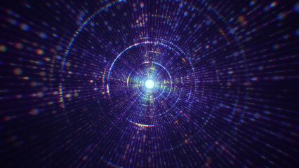 3D rendering of an abstract digital tunnel in cyberspace made of particles