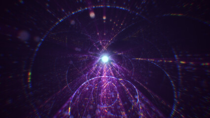 3D rendering of an abstract digital tunnel in cyberspace made of particles