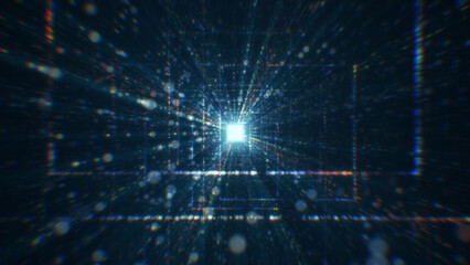 Obraz premium 3D rendering of an abstract digital tunnel in cyberspace made of particles