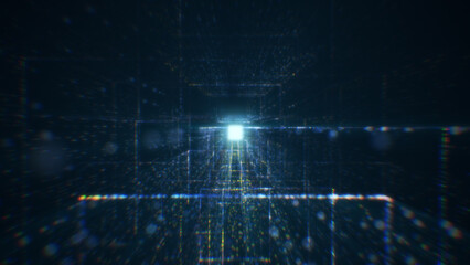 3D rendering of an abstract digital tunnel in cyberspace made of particles