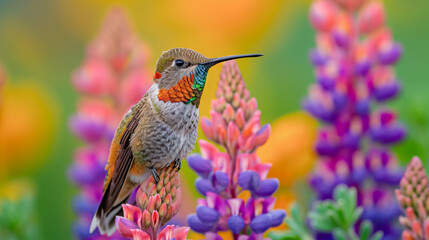  Hummingbird on a Flower Nectar Nature Wallpaper Background Poster Illustration Digital Art Cover Card