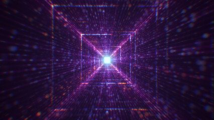 3D rendering of an abstract digital tunnel in cyberspace made of particles