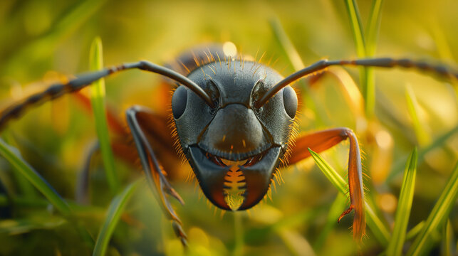 Ant in super zoom, ant face macro photography