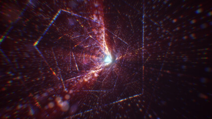 3D rendering of an abstract digital tunnel in cyberspace made of particles