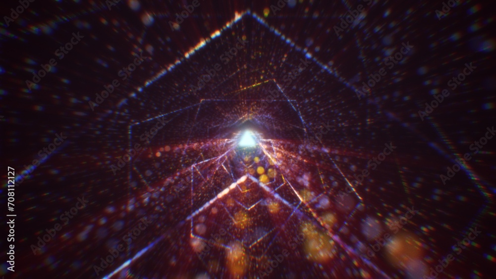 Wall mural 3d rendering of an abstract digital tunnel in cyberspace made of particles