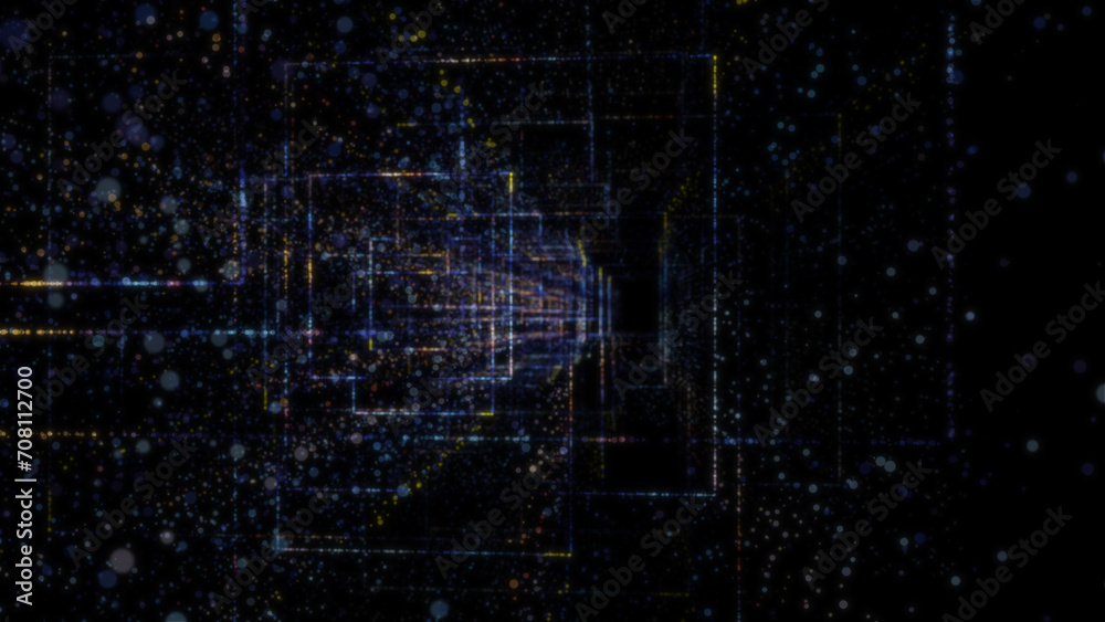 Wall mural 3d rendering of an abstract digital tunnel in cyberspace made of particles