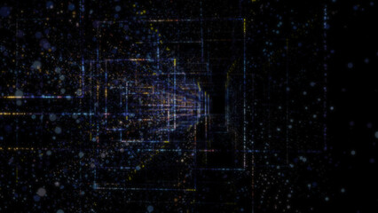 3D rendering of an abstract digital tunnel in cyberspace made of particles
