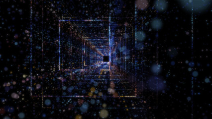 3D rendering of an abstract digital tunnel in cyberspace made of particles