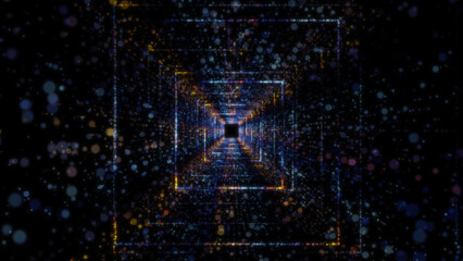 3D rendering of an abstract digital tunnel in cyberspace made of particles