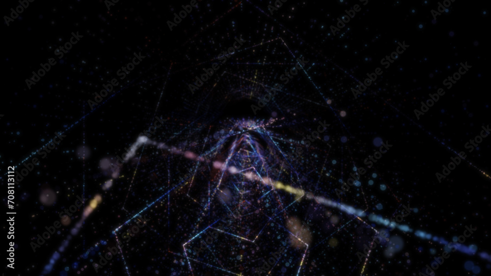 Wall mural 3d rendering of an abstract digital tunnel in cyberspace made of particles