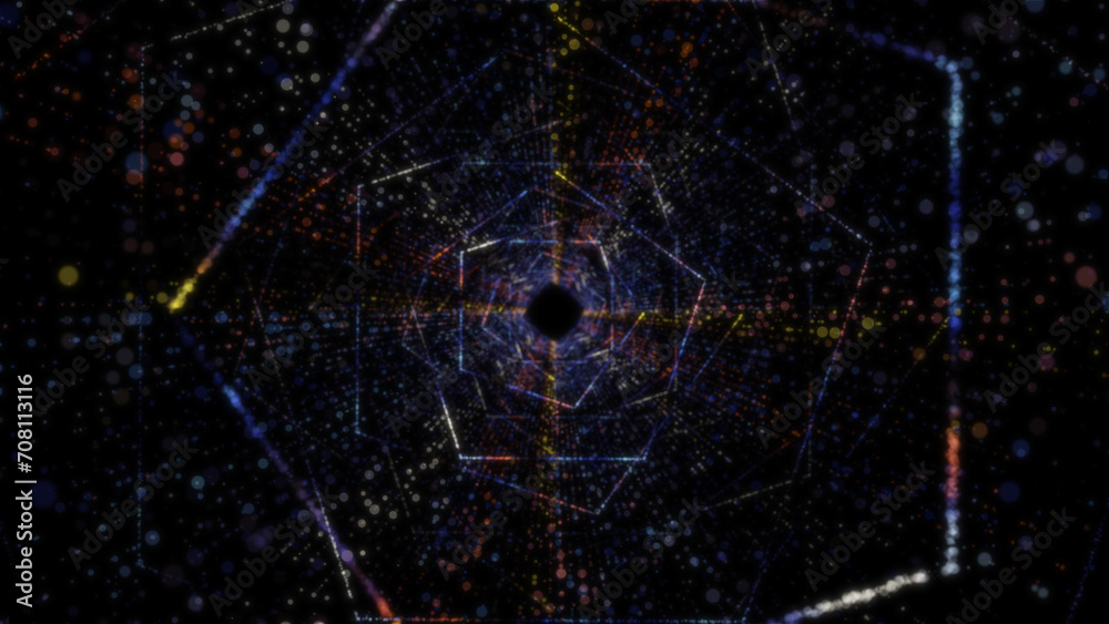 Wall mural 3d rendering of an abstract digital tunnel in cyberspace made of particles