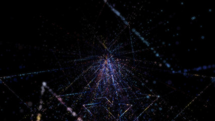 3D rendering of an abstract digital tunnel in cyberspace made of particles