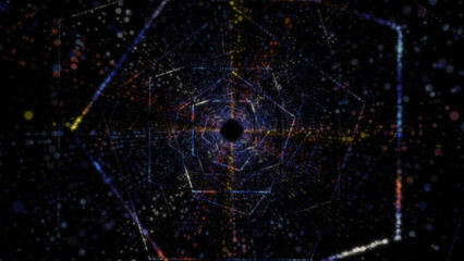 Obraz premium 3D rendering of an abstract digital tunnel in cyberspace made of particles