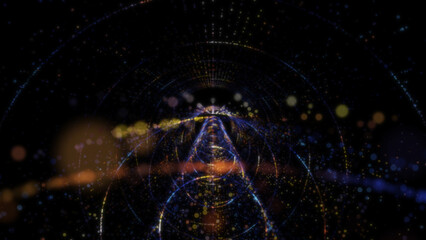 3D rendering of an abstract digital tunnel in cyberspace made of particles