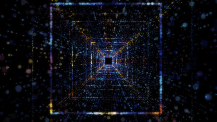 3D rendering of an abstract digital tunnel in cyberspace made of particles