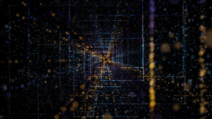 3D rendering of an abstract digital tunnel in cyberspace made of particles