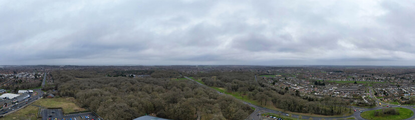 Aerial Panoramic View of Corby Town of Northamptonshire, England United Kingdom on Cold and Cloudy Day of January 2024