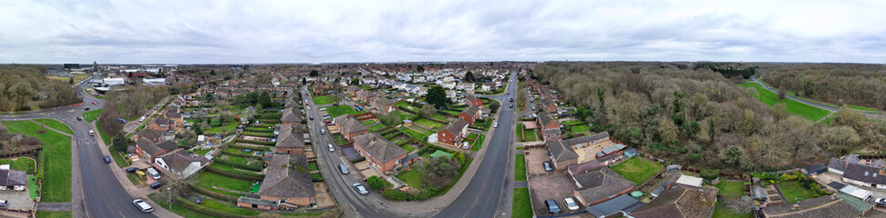 Fototapeta na wymiar Aerial Panoramic View of Corby Town of Northamptonshire, England United Kingdom on Cold and Cloudy Day of January 2024