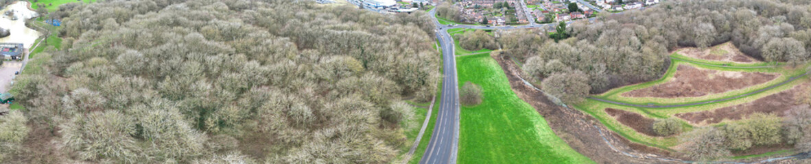 Aerial Panoramic View of Corby Town of Northamptonshire, England United Kingdom on Cold and Cloudy Day of January 2024