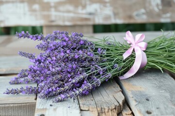 Freshly picked lavender bunch tied with a ribbon