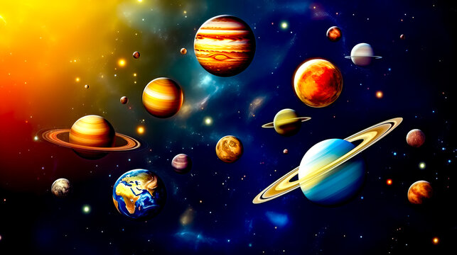 Image of solar system with all the planets in the solar system.