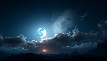 Naklejka na ściany i meble Moonlight illuminates the dark sky, revealing the beauty in nature generated by AI