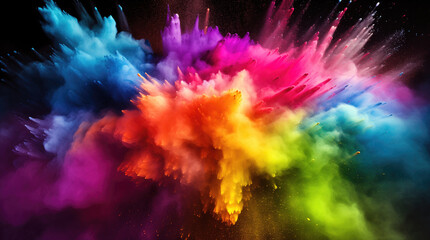 Explosion of multi-colored powder paint. Pink, blue, blue, red, orange, purple, green. Chalk,...