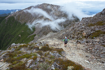 Fototapeta na wymiar Hiking in New Zealand mountain landscape