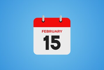 15 February calendar icon on blue background. Illustration design.
