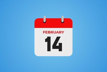14 February calendar icon on blue background. Illustration design.