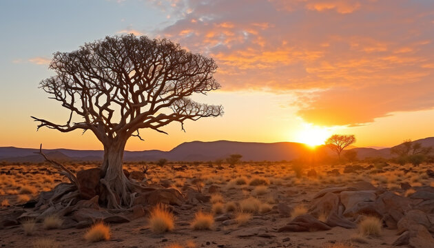 Tranquil scene, sunset paints nature beauty in Africa generated by AI © Gstudio