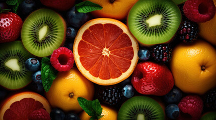 Naklejka na ściany i meble sliced fruits on the table