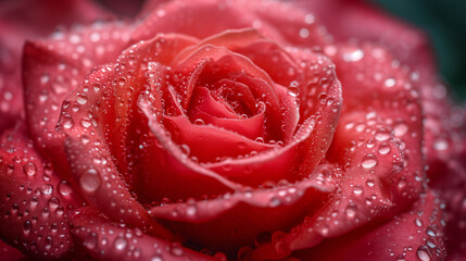 Close-up red rose with water drops. Generative AI

