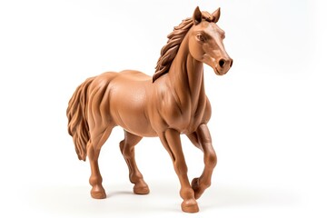 horse molded from plasticine on a white background. plasticine, sculpture of an animal. Modeling. Clay