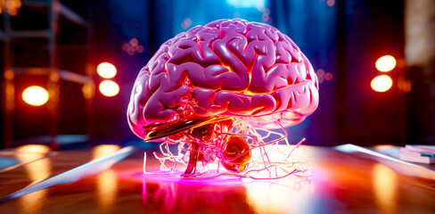 Close up of model of human brain on top of table.