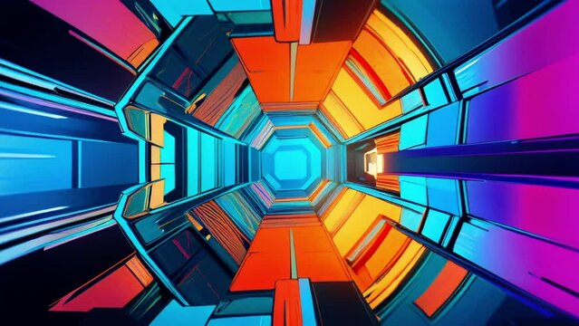 Futuristic glowing tunnel. VJ loop background. Technology background. ANime / comic book style. AI generated