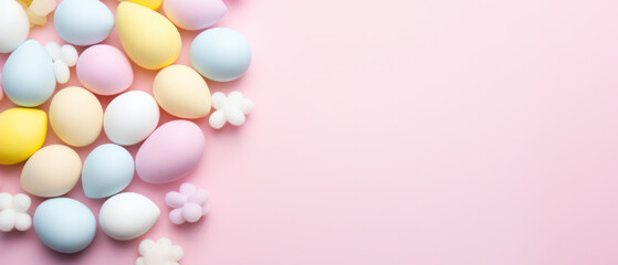Fototapeta na wymiar colorful eggs on pink pastel background