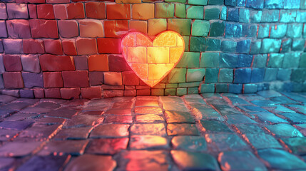 A bright heart on a bricks wall.