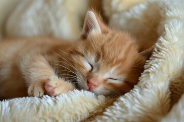 Newborn kitten sleeping peacefully