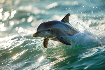 Playful dolphin leaping from sparkling ocean waters