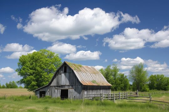Weathered old barn in a peaceful rural landscape