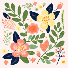 vector garden botanical element set