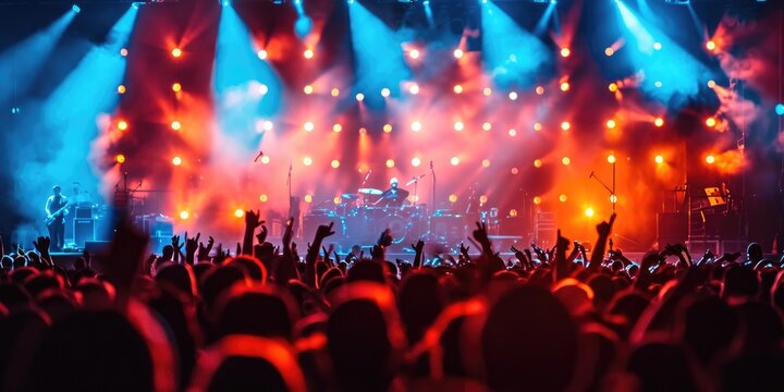 Silhouette of a crowd cheering at a large concer
