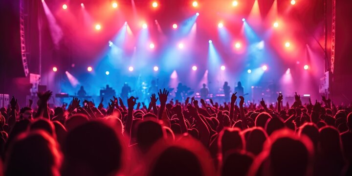 Silhouette of a crowd cheering at a large concer