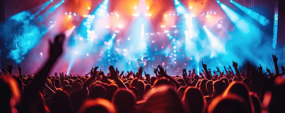 Silhouette of a crowd cheering at a large concer