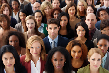 Group of diverse business people standing and looking at camera. View from above